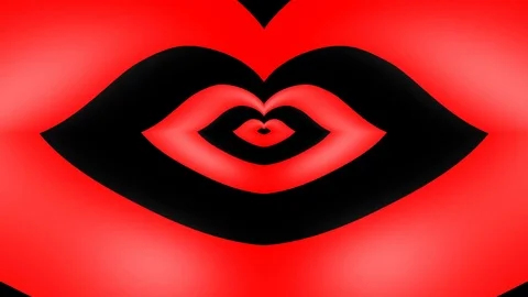 Oncoming concentric nested red lips morph into a heart. Stock Footage 72280002