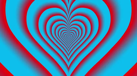 Oncoming concentric nested red partly blurred hearts on a blue background. Stock Footage 59950968