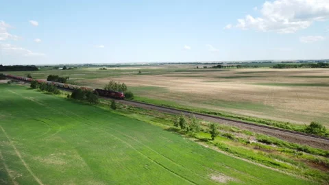 Oncoming Freight Train Aerial Stock Footage 156475468