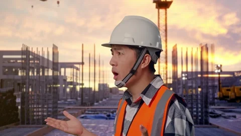 Ondering Engineer Saying Why Working Doubtfully at Construction Site Stock Footage 327068198
