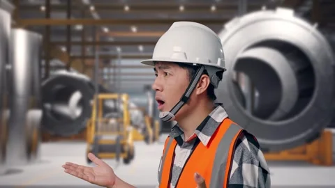 Ondering Engineer Saying Why Working Doubtfully at Heavy Factory 库存影片 340820476