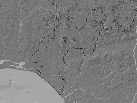 Ondo, Nigeria. Bilevel elevation map with lakes and rivers Stock Illustration
