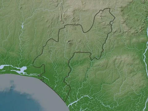Ondo, Nigeria. Elevation map colored in wiki style with lakes and rivers Stock Illustration