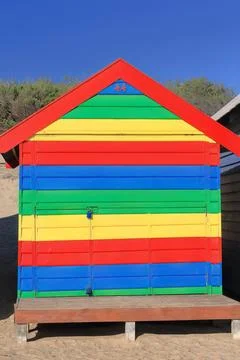 One of the 82 Victorian bathing boxes, Dendy St.Beach, Brighton. Melbourne-AUS Stock Photos