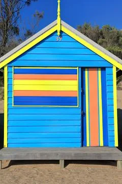 One of the 82 Victorian bathing boxes, Dendy St.Beach, Brighton. Melbourne-AUS Stock Photos
