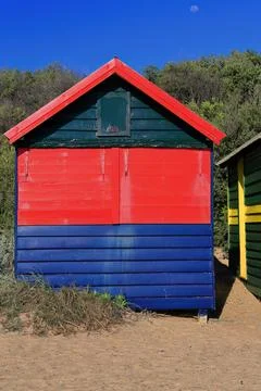 One of the 82 Victorian bathing boxes, Dendy St.Beach, Brighton. Melbourne-AUS Stock Photos