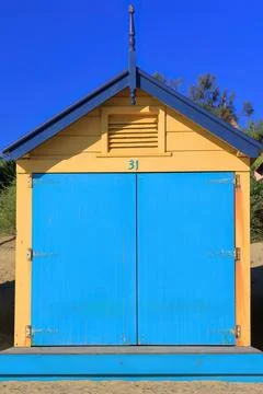One of the 82 Victorian bathing boxes, Dendy St.Beach, Brighton. Melbourne-AUS Stock Photos