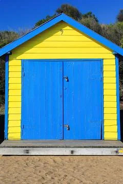 One of the 82 Victorian bathing boxes, Dendy St.Beach, Brighton. Melbourne-AUS Stock Photos