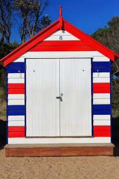 One of the 82 Victorian bathing boxes, Dendy St.Beach, Brighton. Melbourne-AUS Stock Photos
