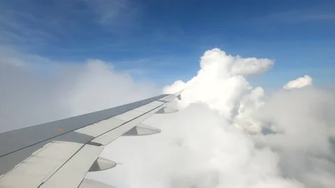One airplane wing fly inside cloud fog Stock Footage 131175114