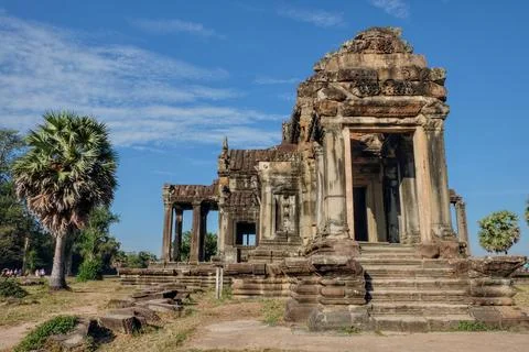 One ancient stone structure in the famous Khmer abandoned city of Angkor Stock Photos