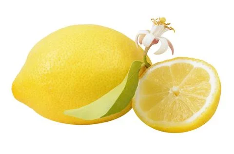 One and a half lemons with a flower, isolated Stock Photos