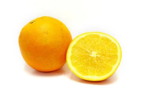 One and half oranges isolated on white background Stock Photos