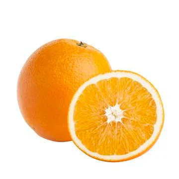 One and half oranges on white background Stock Photos