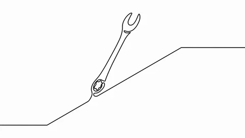 One animated isometric mechanical wrench for nuts drawn in continuous line Stock Footage 109122549