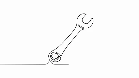 One animated mechanical wrench for nuts drawn in one continuous line Stock Footage 109122574