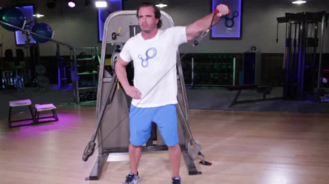 One Arm Row Exercise Cable Machine Stock Footage 32422496