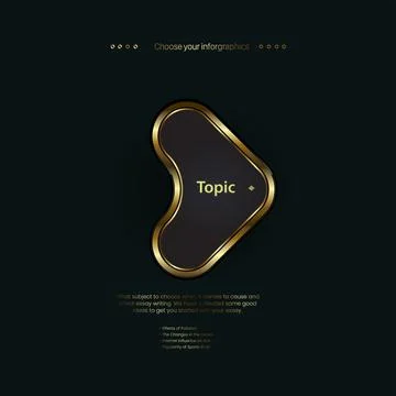 One arrow golden button, objects, elements on dark background. a premuim bann Stock Illustration