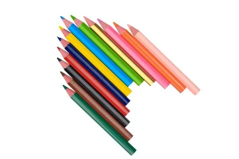 One arrow pattern made with some different wood pencil crayons on white backg Stock Photos