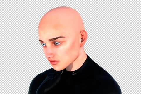 One bald man posing in latex costume Stock Illustration