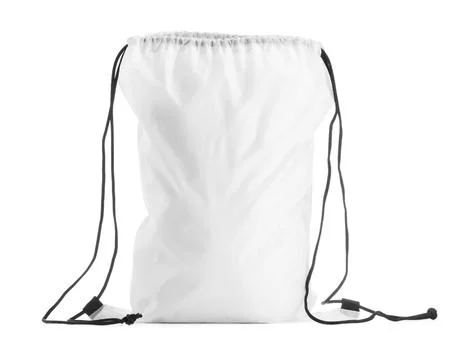 One beautiful drawstring bag isolated on white Stock Photos