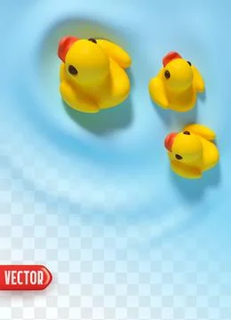 One big and two small yellow rubber ducks float on the surface of blue water  イラスト素材