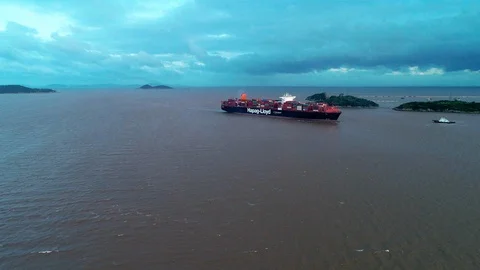 ONe big Container ship arrive Shanghai Yangshan container port, in import exp Stock Footage 95432534