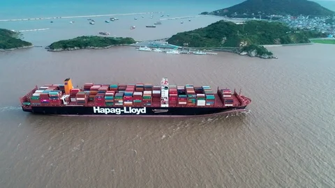 ONe big Container ship arrive Shanghai Yangshan container port, in import exp Stock Footage 95432970