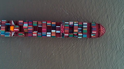 ONe big Container ship arrive Shanghai Yangshan container port, in import exp Stock Footage 95433942