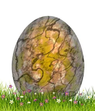 One big Easter egg in beautiful grass - 3D render Stock Illustration
