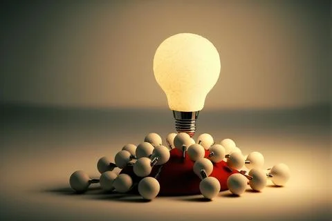One big idea versus many small ideas with light bulbs - 3D rendering. Stock Illustration