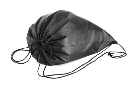 One black drawstring bag isolated on white Stock Photos