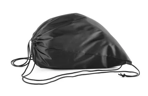 One black drawstring bag isolated on white Foto stock