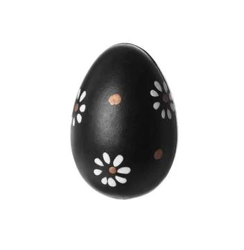One black Easter egg with pattern isolated on white Stock Photos