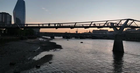 One Blackfriars building and Millennium Bridge Thames river Stock-Footage 201425581