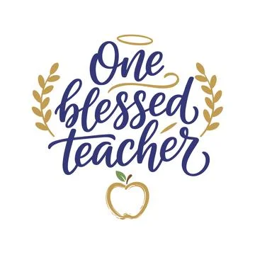 One blessed teacher calligraphy message with leaves and apple illustration 스톡 일러스트