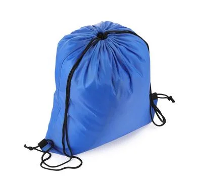 One blue drawstring bag isolated on white Stock Photos
