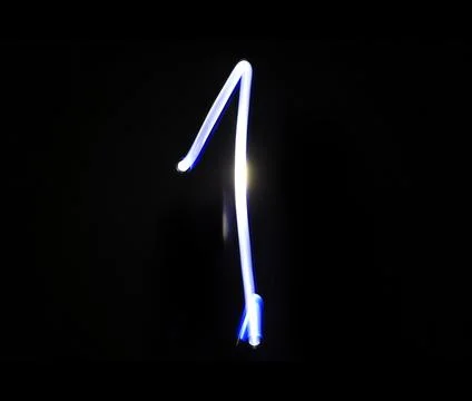 One blue light digit hand writing over black background. Stock Illustration