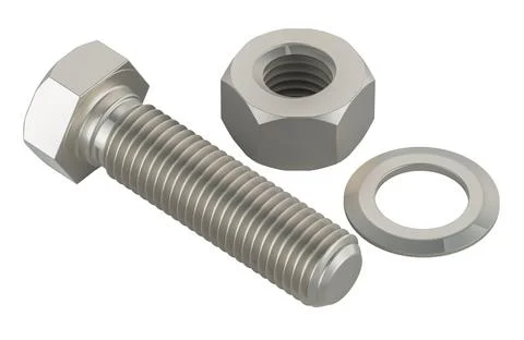One Bolt with Nut and Washer, 3D rendering Stock Illustration