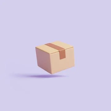 One brown cardboard box float on a pastel lilac background Stock-Illustration