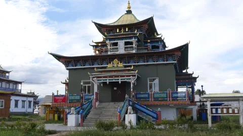 One of the buildings of the Buddhist temple complex Ivolginsky Datsan, Buryatia. Stock Footage 284047518