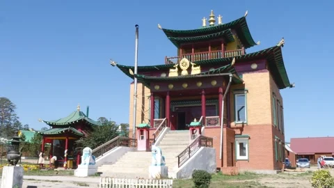 One of the buildings of the Buddhist temple complex in Ulan-Ude, Buryatia. Stock Footage 284047598