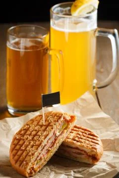 One burger with ham 스톡 사진