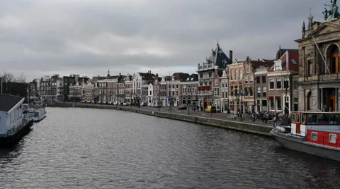 One of the canals in Haarlem, Netherlands Stock Footage 34622651