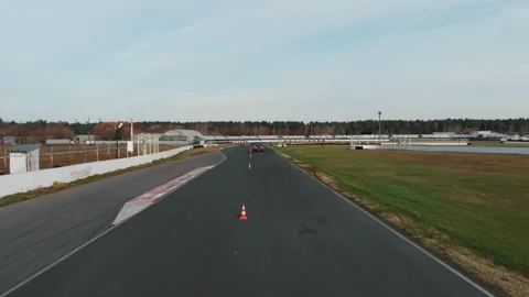 One car compete on the race track. Drone shot, aerial survey. Moscow, Russia Stock Footage