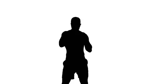 One caucasian man exercising boxing boxer  workout fitness in silhouette studio Stock Footage 44457992
