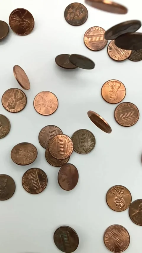 One cent coins falling Stock Footage 289673181