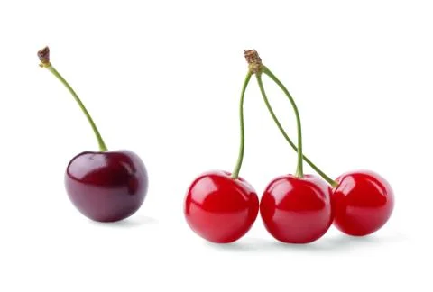 One cherry and three cherries Stock Photos