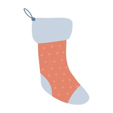 One Christmas Stocking. Red hand drawn knitted sock. Freehand isolated element Stock Illustration
