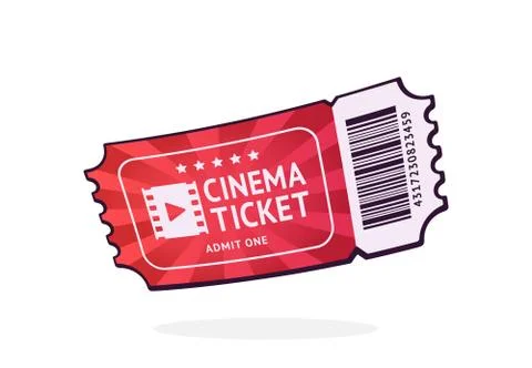 One cinema ticket with barcode. Paper retro coupon for movie entry. Stock Illustration